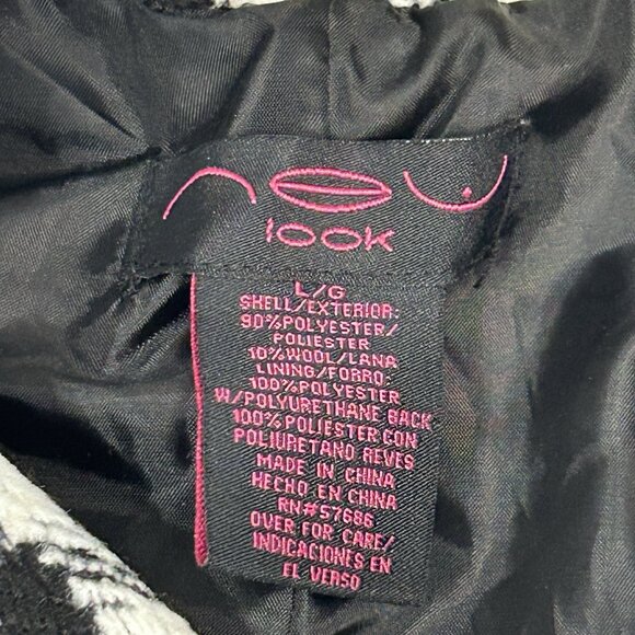 New Look Wool Blend Houndstooth Pea Coat Button Down Black/White - Women's Large - Picture 2 of 10